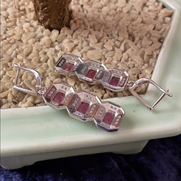 Vintage vintage 925 pink tourmaline &CZ earring - Picture 6 of 7